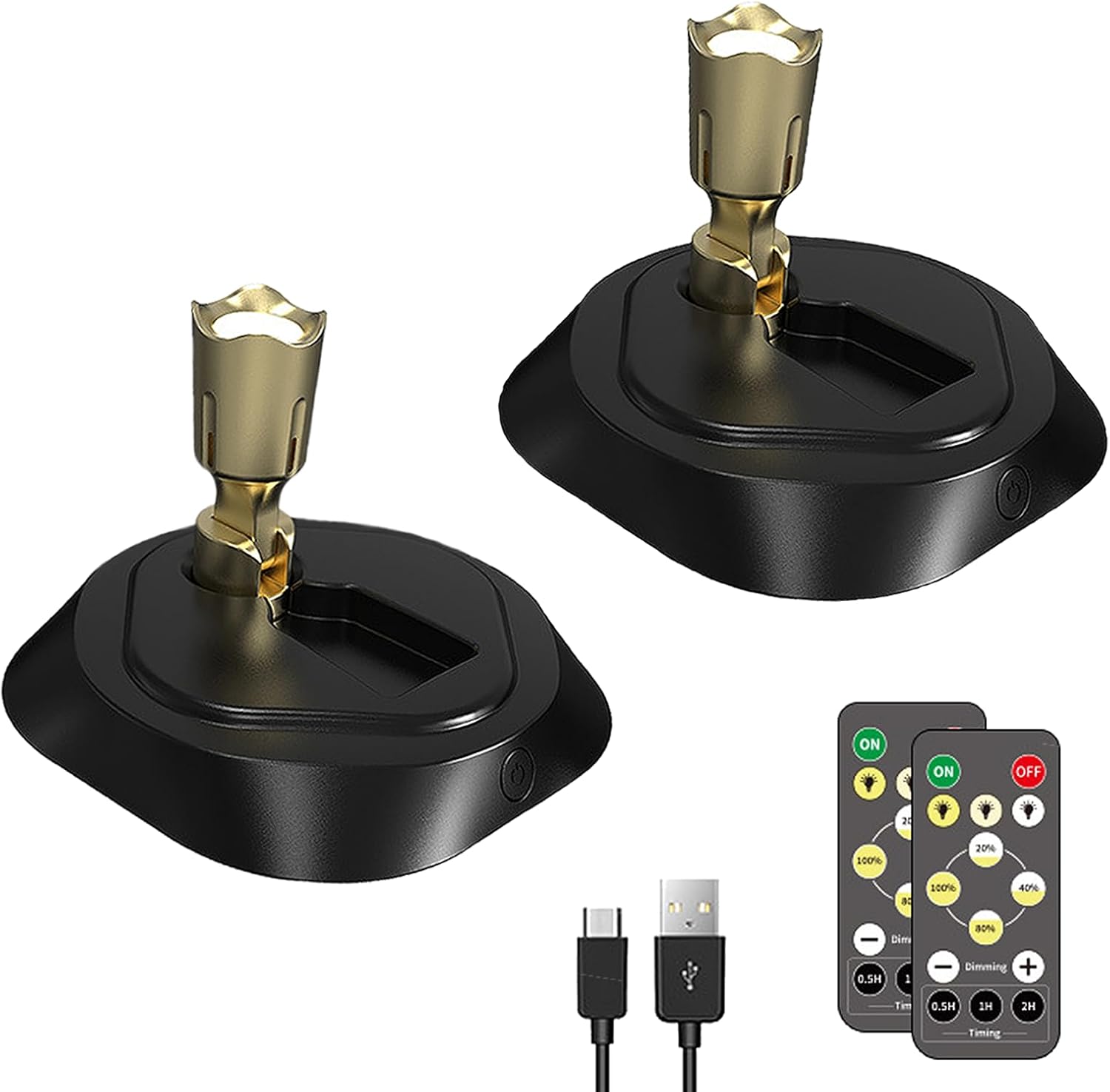 2 Pack Led Spotlight Indoor, Rechargeable Uplights Indoor with Timer and Remote, Wireless Dimmable Display Lights Mini Accent Lighting for Home Picture Plants Artwork Portrait (Black)