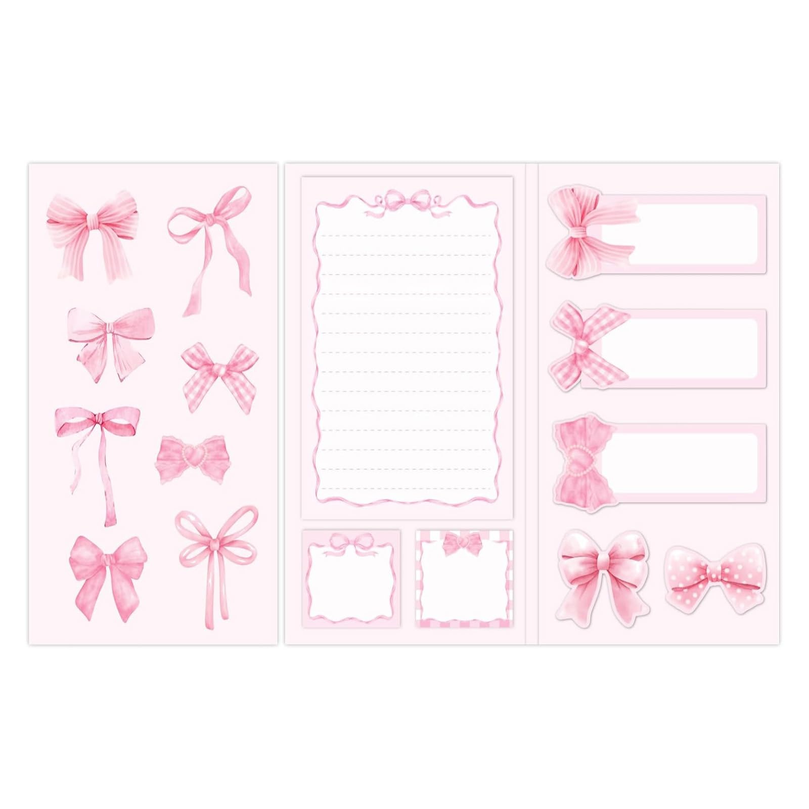 240Pcs Pink Bow Sticky Notes, Self-Sticky Post it Notes with Five Types, Useful Memo Pads for Home, Office and School Supplies, Cute Stationery Supplies for Teacher and Students