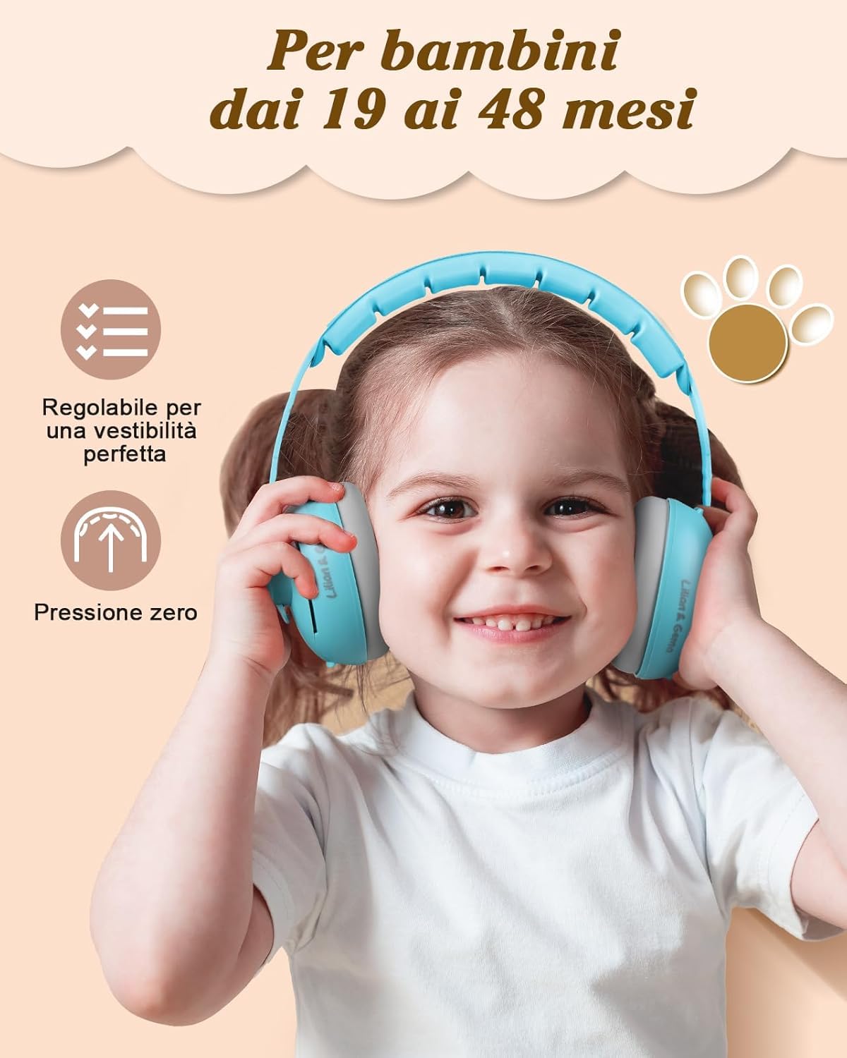Generico 2 in 1 Cuffie Neonato Antirumore -25dB,Protettori acustici per neonati, archetto regolabile, antiscivolo e antistress, protezione acustica ideale per neonati fino a 48 mesi