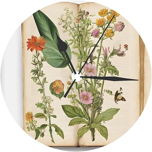 Miniatura 8 de Floral in The Old Book Round Wall Clock,10 Inch Round Easy to Read for Home Office & School Decor Clock