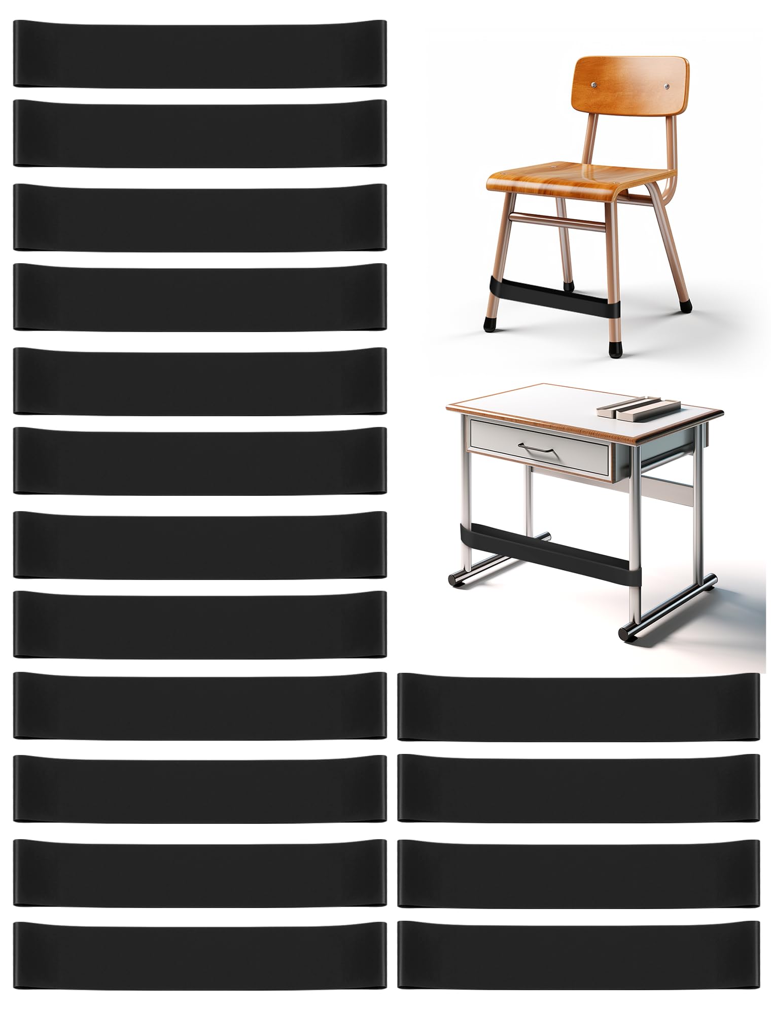 WNSIRVY 16 Pack Chair Bands for Kids with Fidgety Feet, ADHD Tools for Kids, Improve Focus & Reduce Restlessness, Chair Bands for Sensory ADHD ADD Autism - Classroom & Home Must Haves (Black)