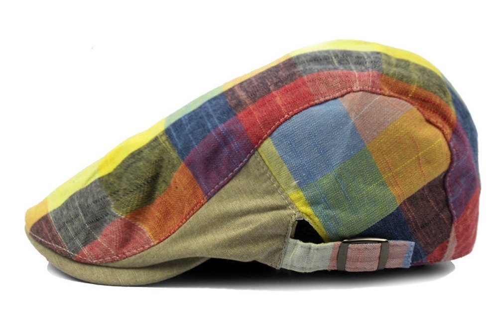 Mens Plaid Flat Cap Ivy Gatsby Newsboy Hats Summer Cabbie Hunting Hat Red