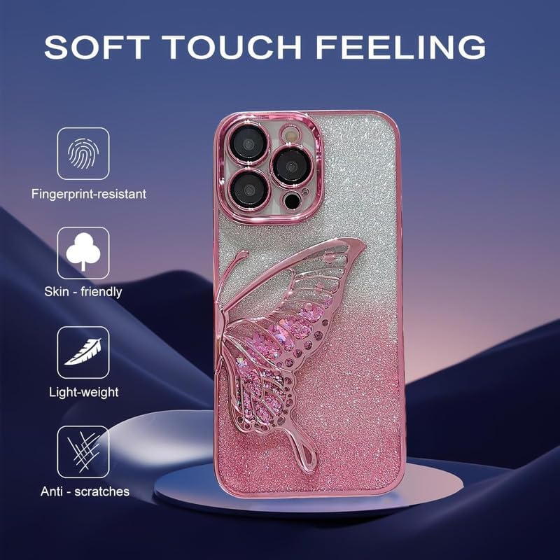 Image of MIDOS Thermoplastic Polyurethane Designed Compatible With iPhone 14 Pro Max Case With Glitter Cute Butterfly Plating Design Aesthetic Women Girls Cover For iPhone 14 Pro Max (Pink)