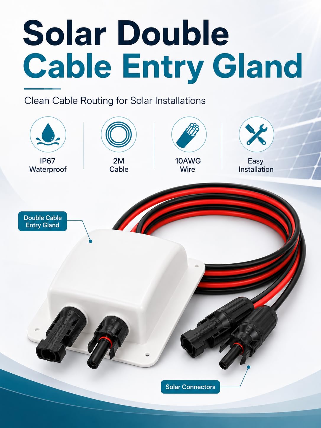 Solar Presse-Étoupe d'Entrée de Câbles, Solaire Passe-Toit, Solaires Boîte de Câble, 2 M 10 AWG avec Connecteur, pour Caravane Bateau Camping Car