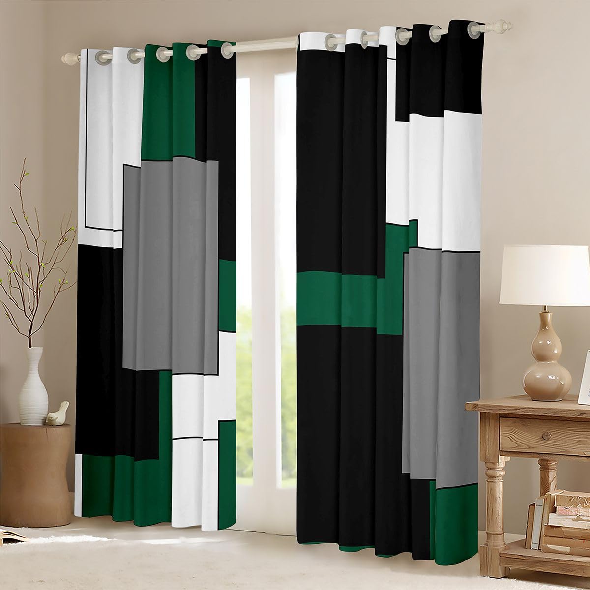 Loussiesd Trattamenti per finestre verde scuro, 2 pannelli W66*L72