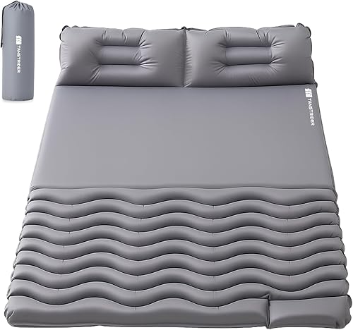 Colchoneta de dormir doble para acampar, colchoneta de dormir autoinflable con almohada y bomba de pie incorporada para 4 temporadas para