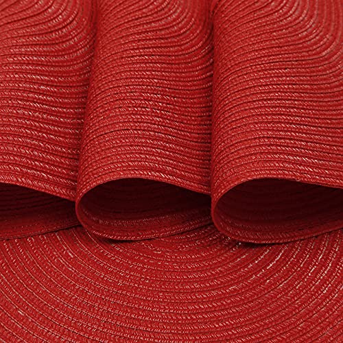 Image of SHACOS Round Braided Placemats Set of 8 Washable 15 inch Round Table Mats Non Slip Woven Place Mats for Christmas Holiday Dining Table Decor (Red, 8)