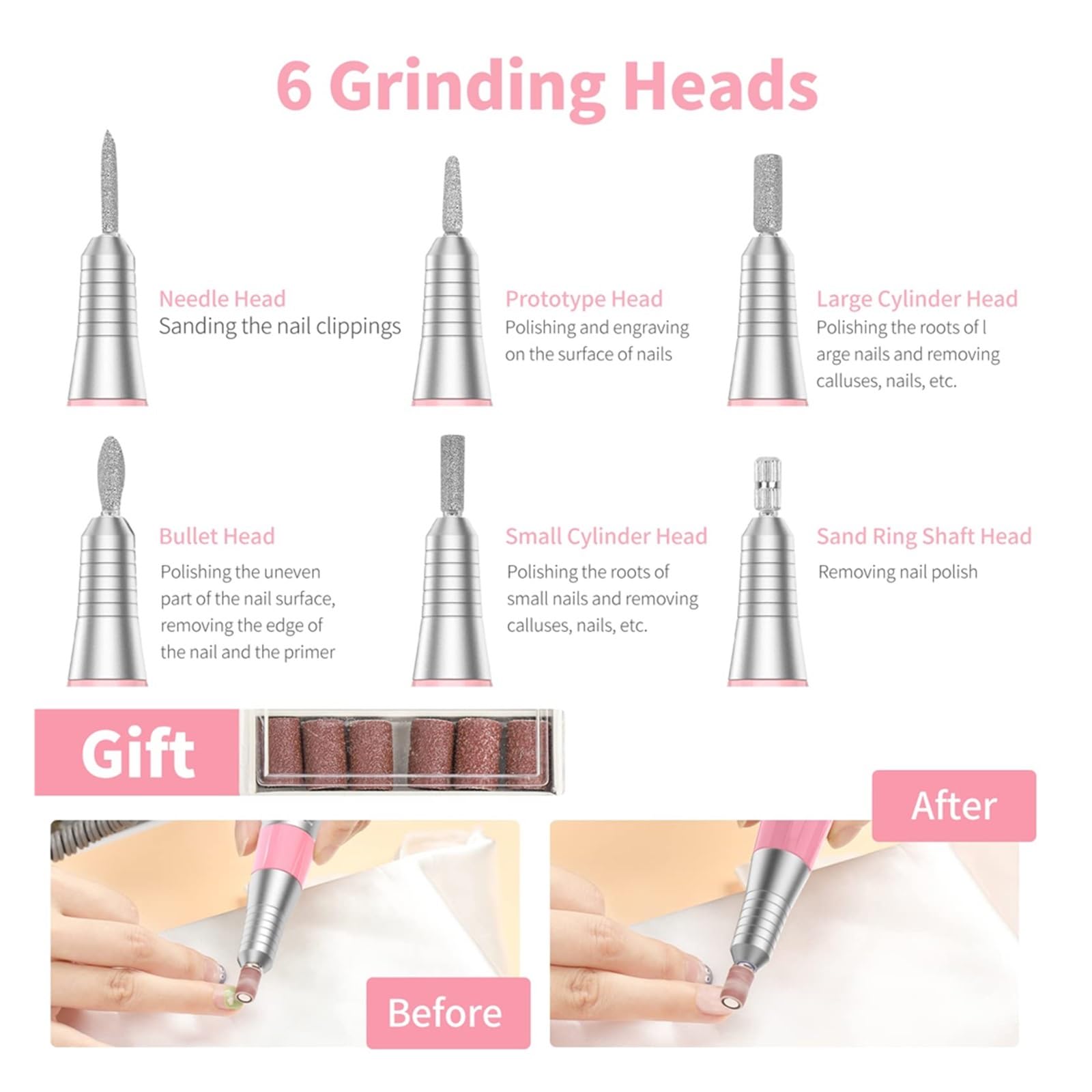 Torno para Uñas, Taladro de uñas de 30000RPM, taladro de uñas eléctrico, juegos de cortadores de fresado de manicura profesionales, lijadora quitaesmalte de Gel for lima de uñas