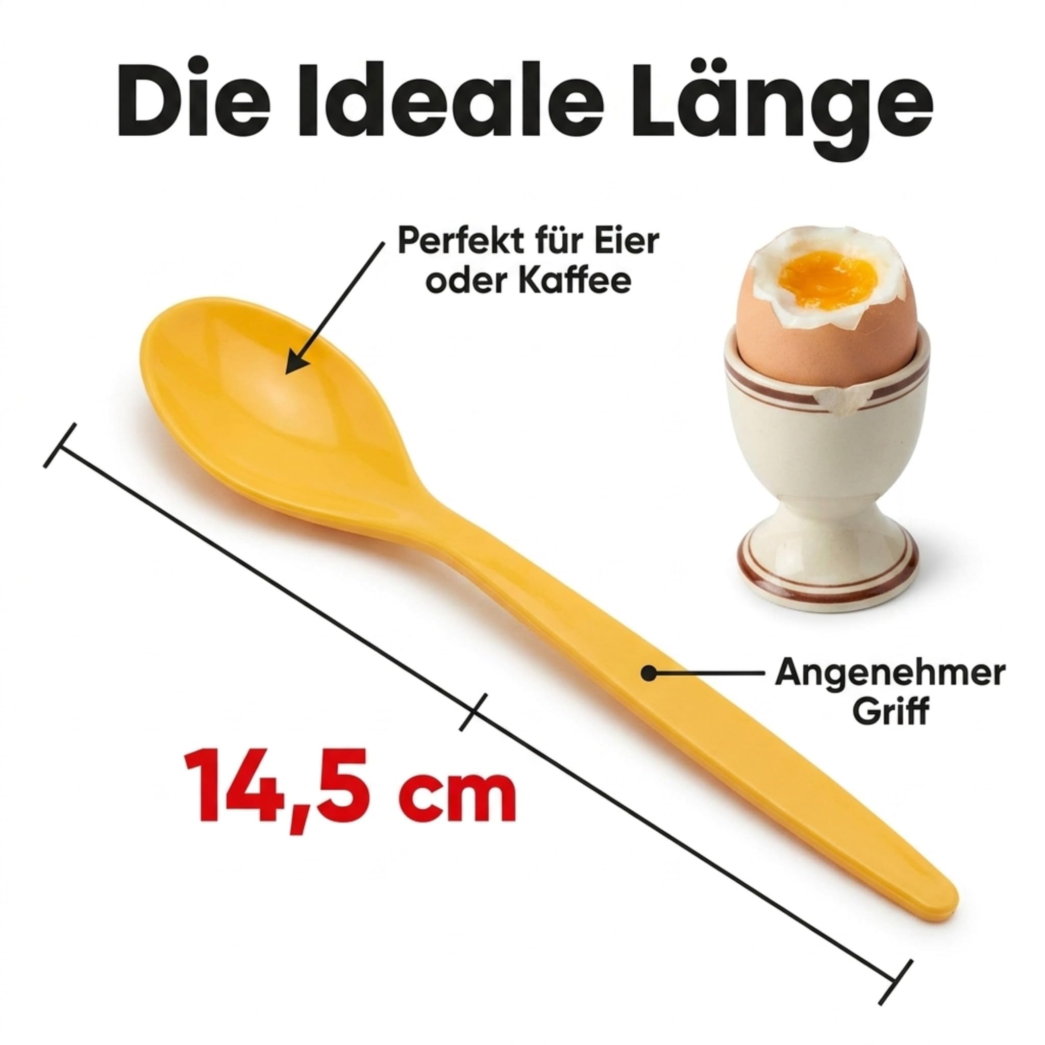 Sonja PLASTIC Eierlöffel 6x Gelb 14,5 cm – Kaffeelöffel Made in Germany | aus robustem Kunststoff hergestellt in Sachsen