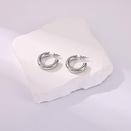 Miniatura 7 de Gacimy Aretes de aro de oro grueso para mujer, chapados en oro real de 14 quilates, plata de ley 925, aros de oro para mujer