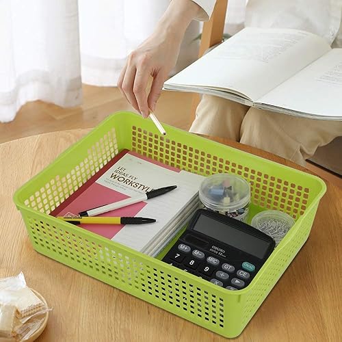 Miniatura 7 de Ponpong Bandeja de almacenamiento de plástico, cesta rectangular de plástico para aula, paquete de 6