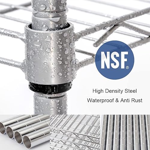 Miniatura 7 de Estantería de alambre de 4 niveles, estantes de alambre de altura ajustable con capacidad de 265 libras, estantería de alambre de metal para