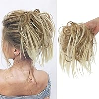 Vista 17 de KETHBE Moño desordenado, moño sintético despeinado, cola de caballo corta con banda elástica de goma para mujeres (negro)