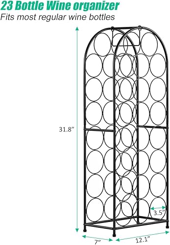 Miniatura 6 de HEOMU Estante independiente para 23 vinos, estante de metal para botellas de vino, soporte organizador de almacenamiento de vino, estante de