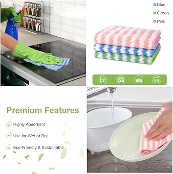 Vicloon Microfiber Cleaning Cloths, 3 Pieces Super Absorbent Microfiber Cleaning Cloths, Reusable Microfiber Dish Cloths, Multi-Purpose Cleaning Towels for Home, Kitchen, Size 25 x 25 cm