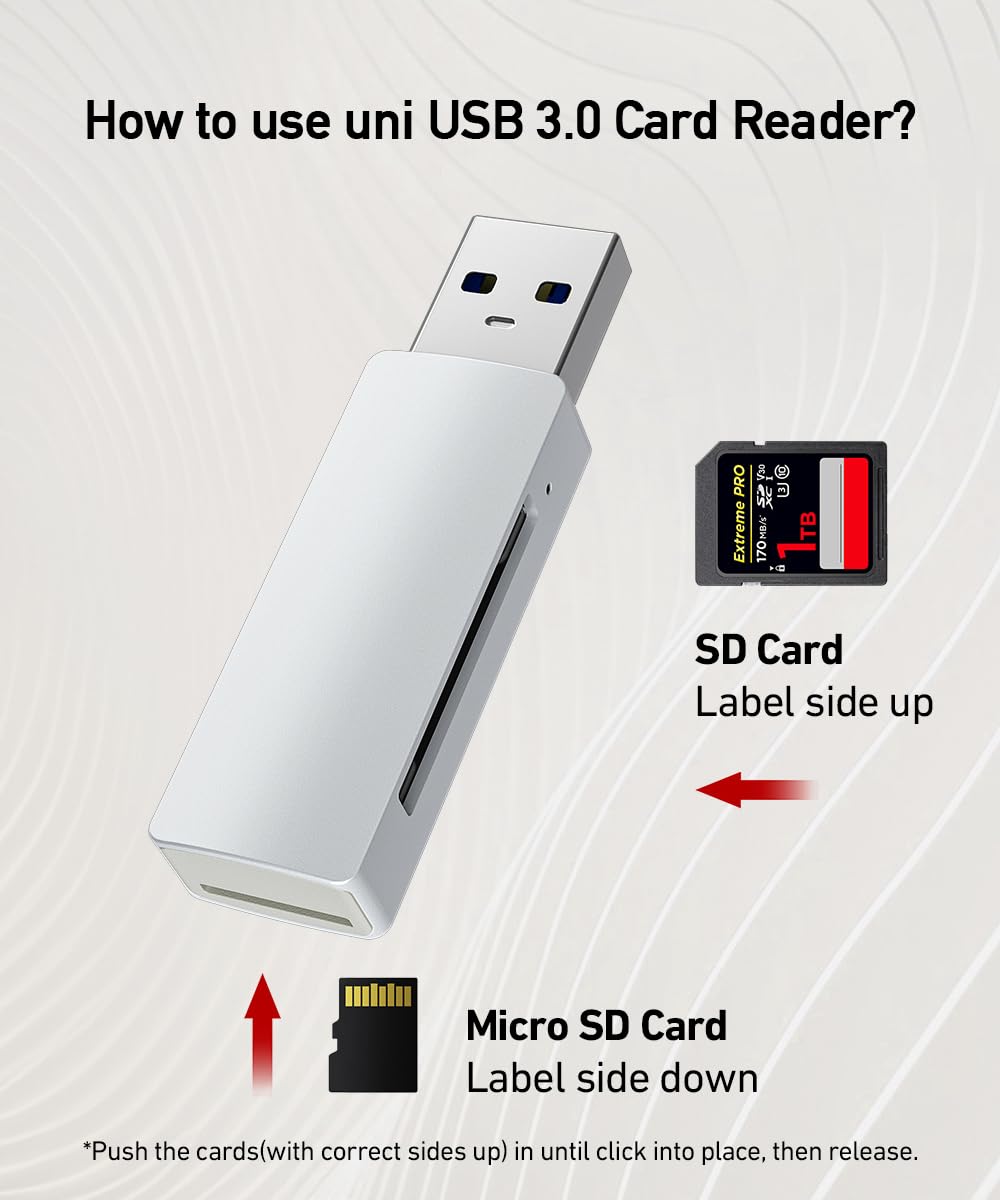 uni Lecteur de SD/MicroSD Cartes USB 3.0 Aluminium, 5Gbps, Simultanée, Adaptateur Cartes SD pour Cartes SD, TF, SDXC, SDHC, MMC, Micro SDXC, Micro SD, Micro SDHC