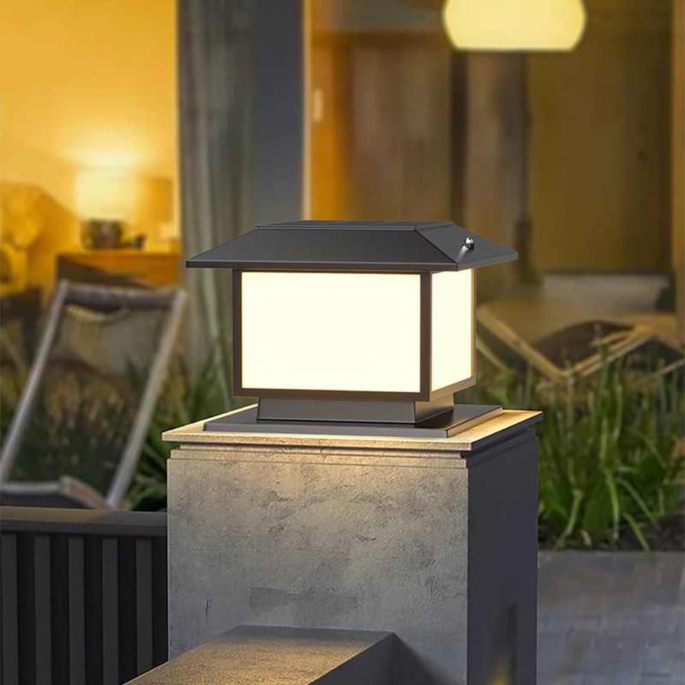 Solarne lampy słupkowe – nowoczesne oświetlenie krajobrazu LED, wodoodporne, czarne, kwadratowe światła słupkowe, zasilane energią słoneczną, na taras, do ogrodu, skrzynki pocztowej, cokołu.
