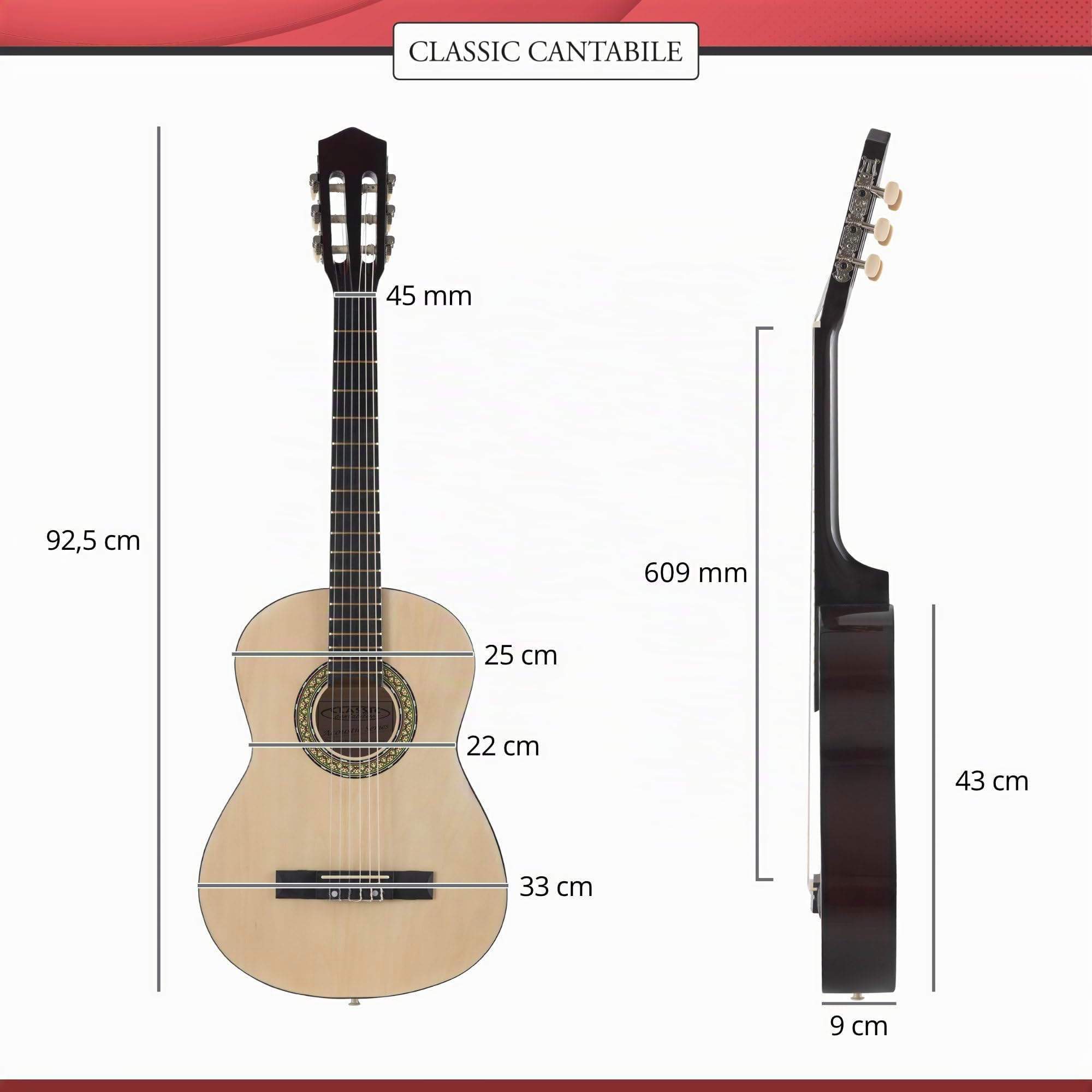 Classic Cantabile Acoustic Series AS-851-L Chitarra classica 3/4 per mancini