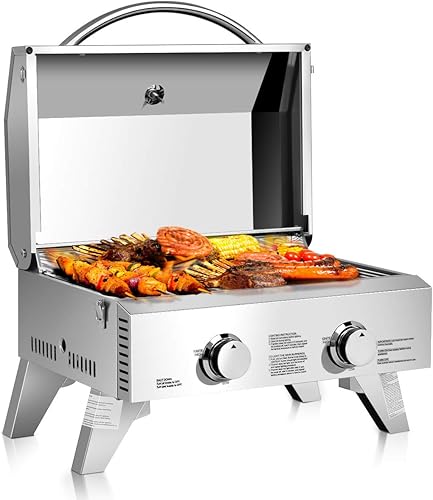 Miniatura 1 de Giantex - Parrilla de gas de acero inoxidable con patas plegables, 20000 BTU, perfecta para camping, picnics o cualquier uso al aire libre, 55 x 45