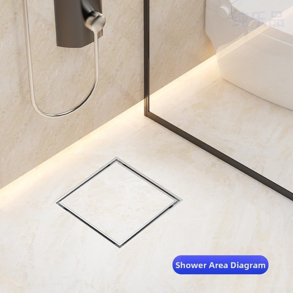 Drenaje cuadrado invisible para suelo, acero inoxidable 304, autosellante, desagües de suelo extraíbles para baño y ducha (20 x 20 cm)