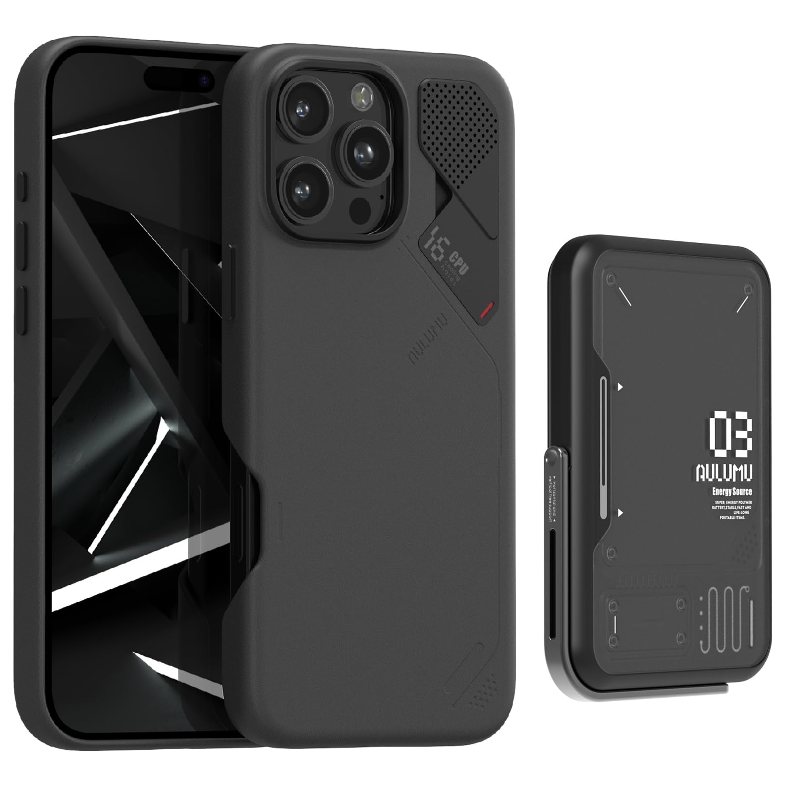 Aulumu A16 Vegan Leather + M03 Battery Pack for iPhone 16 Pro Max | Portable Charging Kit