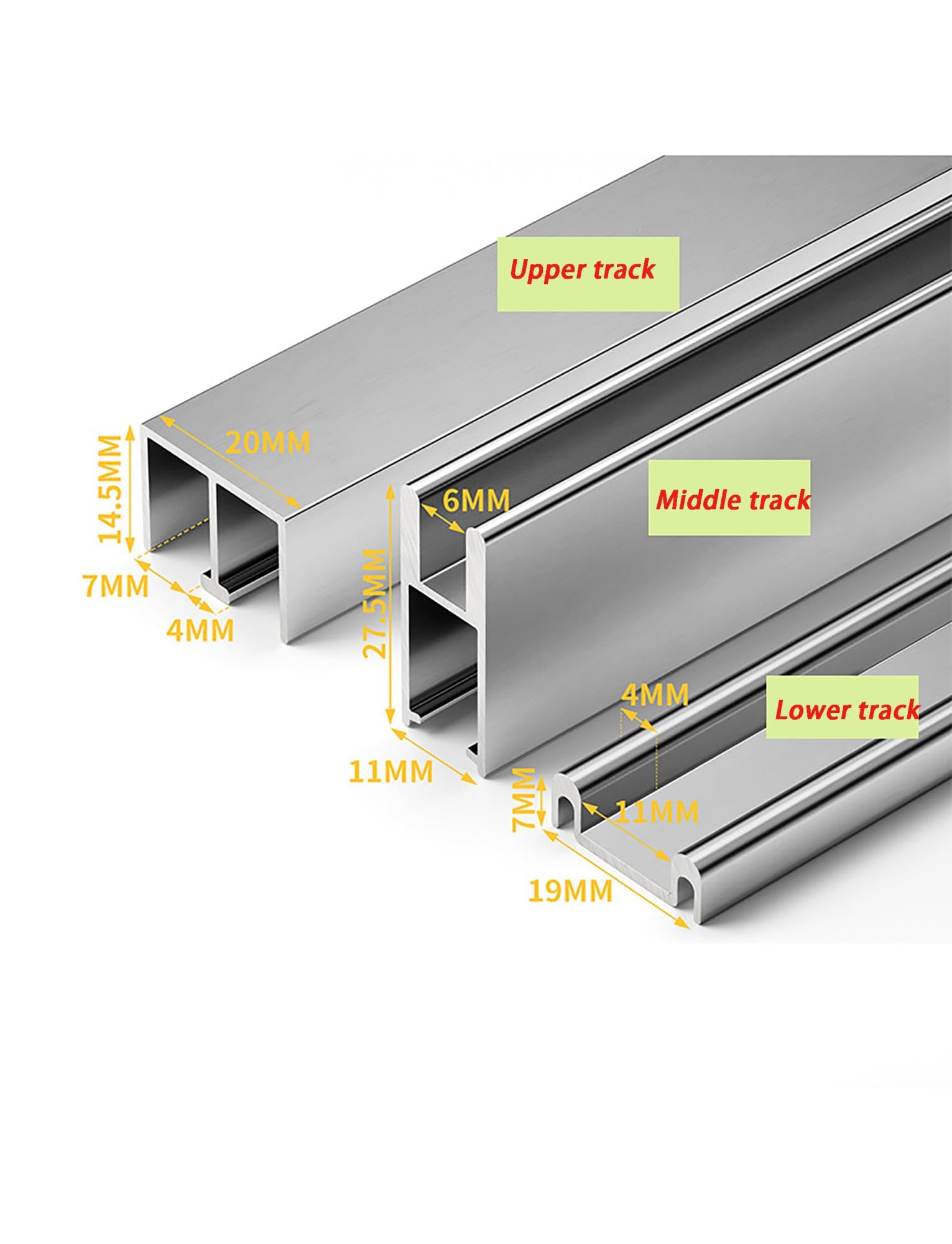 Zestaw prowadnic do drzwi przesuwnych szafy, Zestaw 3-torowych aluminiowych drzwi przesuwnych, 3 sztuki do szklanych paneli drewnianych o grubości 5 mm i 8, wiele rozmiarów(Plastic,300cmx8mm)