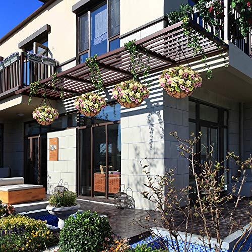 Homsunny Hanging Flowers Basket, Artificial Rose Flowers In Coconut Lining Hanging Baskets For The Decoration Of Courtyard, Outdoors, And Indoors (Purple, White) #TOP2