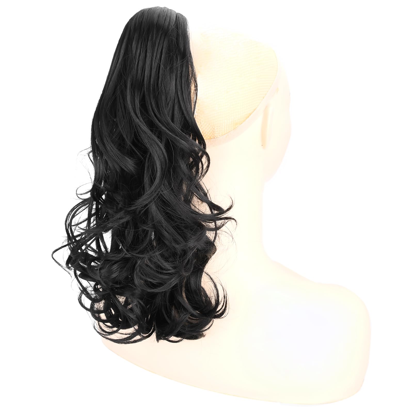 BOBIYA 13 Inches Claw Clip in Loose Curly Synthetic Wrap Around Ponytail Extensions Pony Tail Clip In Extensions (Natural Black) - Image 2