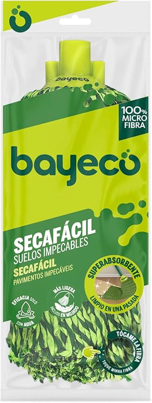 Bayeco - Fregona Secafácil Hilos 100% Microfibra - Absorción y Limpieza Superior - Ligera Incluso mojada - Más Resistencia y Durabilidad - Verde - 1 Unidad