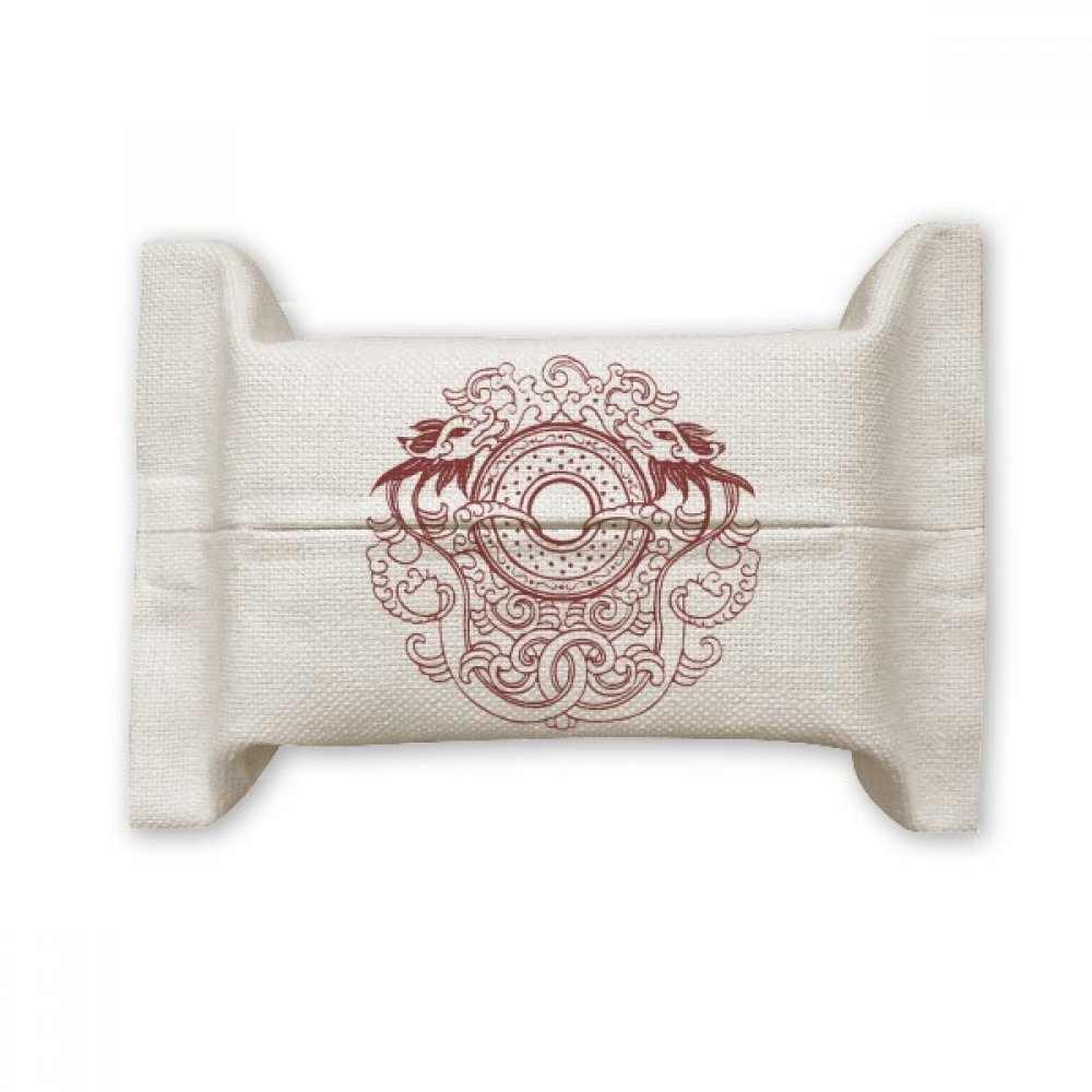 Couverture porte-papier dragon chinois en coton lin de 17x27cm au design traditionnel unique