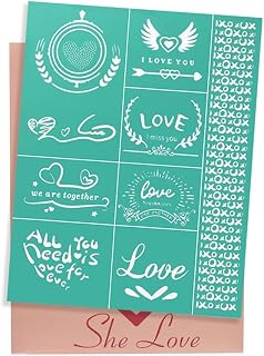 She Love Silk Screen Stencils, Heart Word Pattern Self-Adhesive Mesh Transfers, DIY Reusable Adhesive Stencils for Painting on Wood,Chalkboard, Fabric