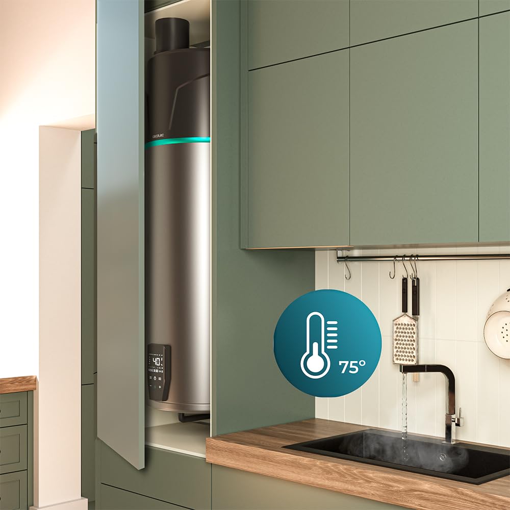 Cecotec Thermo avec Aerotermie de 120L, Chauffe-eau AeroThermal 120 Water Connected. Énergie Sostenible, Bas Consommation, Écran Tactile, Contrôle par APP, R290, Température jusqu’à 75ºC