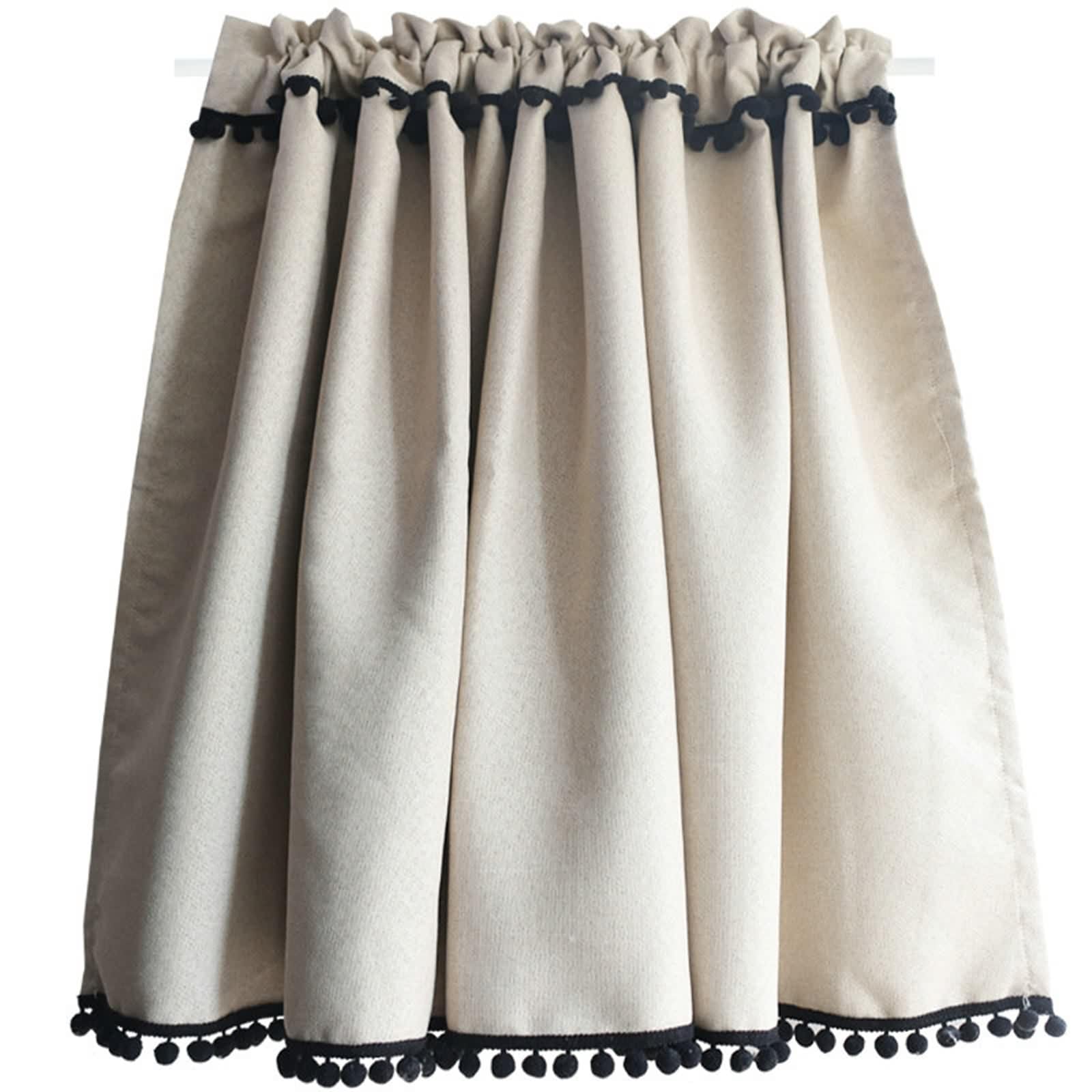 Zazdrostka bistro, 50 cm wysokości, do kuchni, styl dworkowy, beżowa, czarna, poliester, bawełna, krótka, z czarnymi pomponami, 1 sztuka, szer. 270 x wys. 50 cm