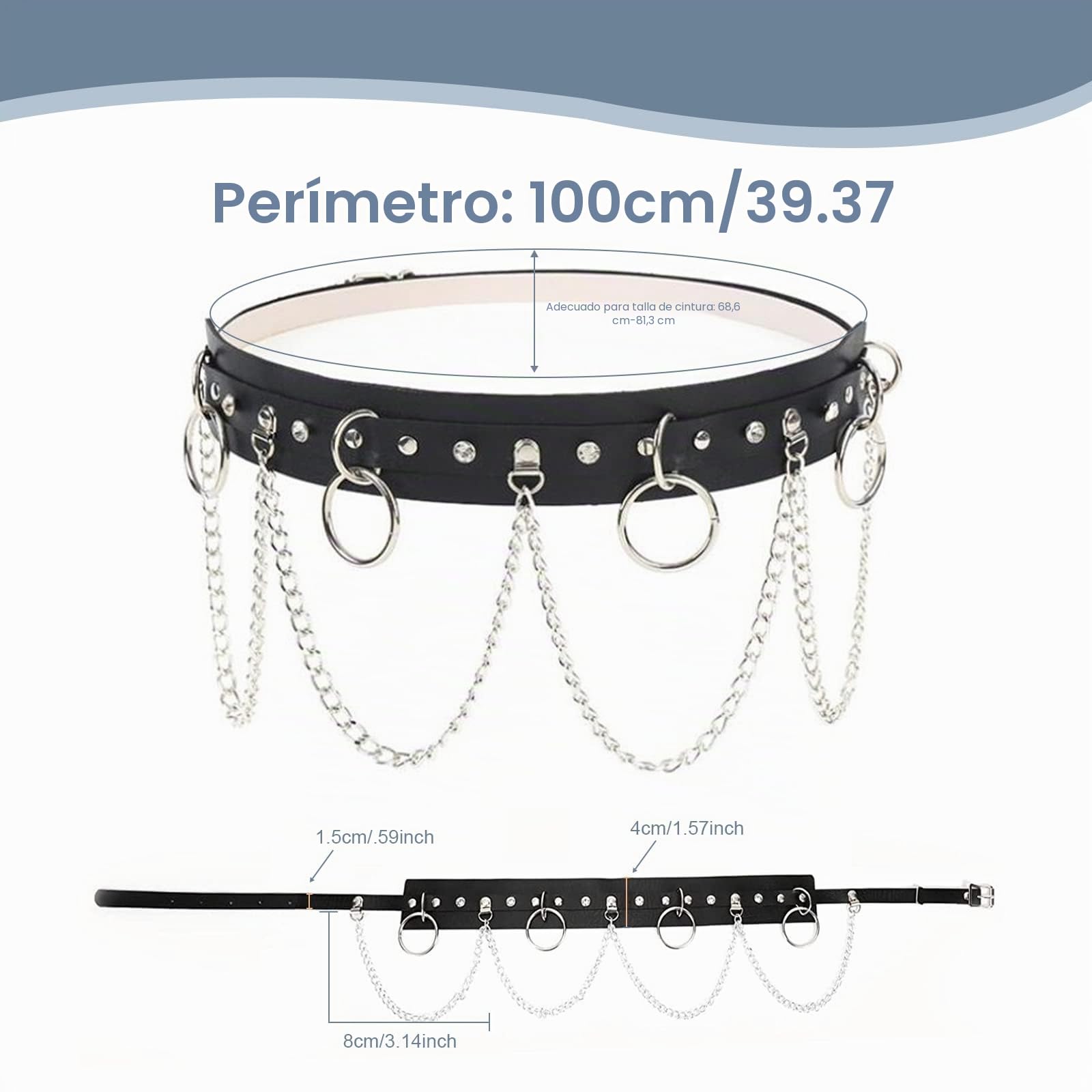 Cinturón de Cadena Punk de Cuero Para El Cuerpo, Gótico Negro Para Mujer, Cintura Rave, Vientre Joyería Para Mujeres y Niñas