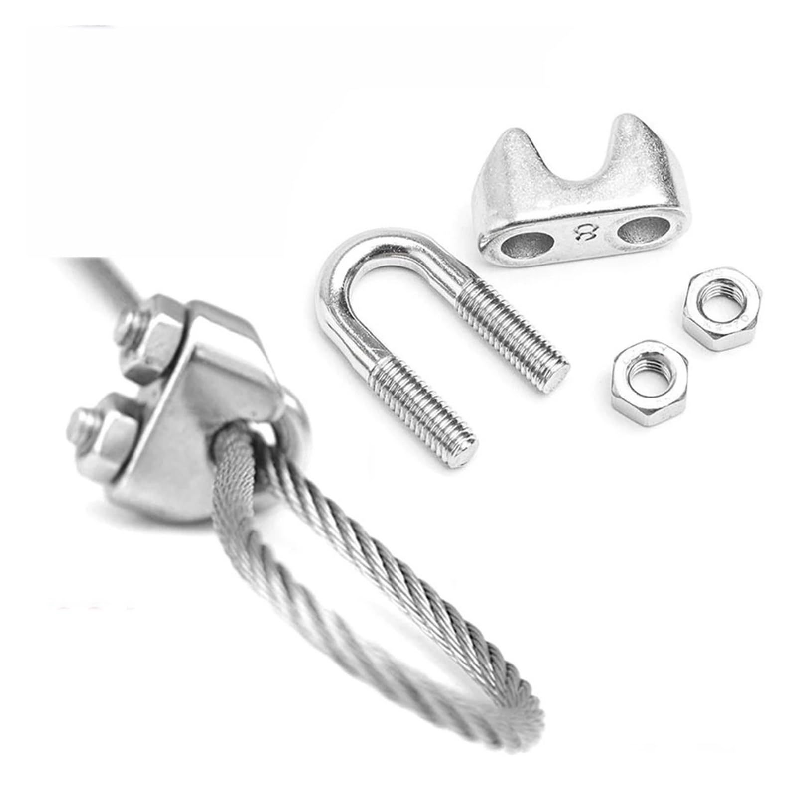 Abrazaderas de Cable en Forma de U Impermeables de 5 a 10 Piezas, Clips de fijación de Cable de Acero Inoxidable, Accesorios de sujeción de Eslinga(M8x10pcs)