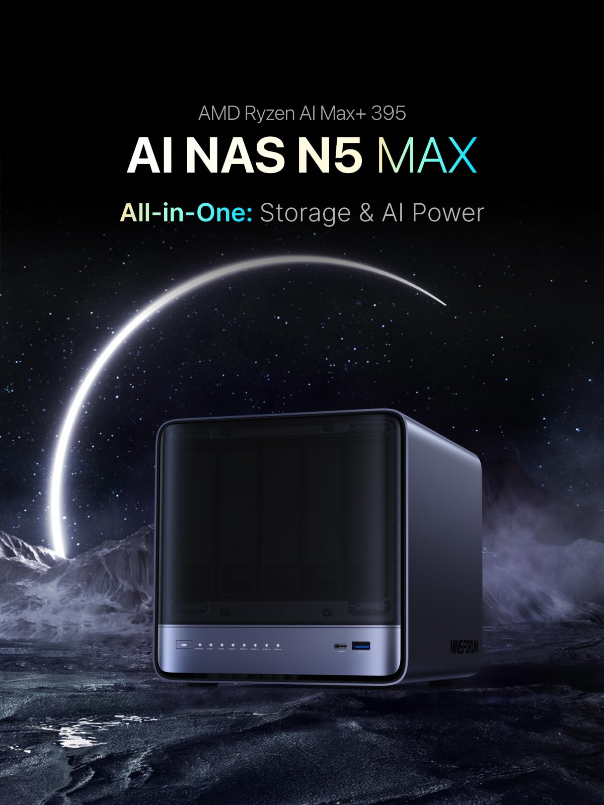 MINIS FORUM Komputer NAS N5 MAX z 5 kieszeniami 64 GB LPDDR5 128 GB SSD