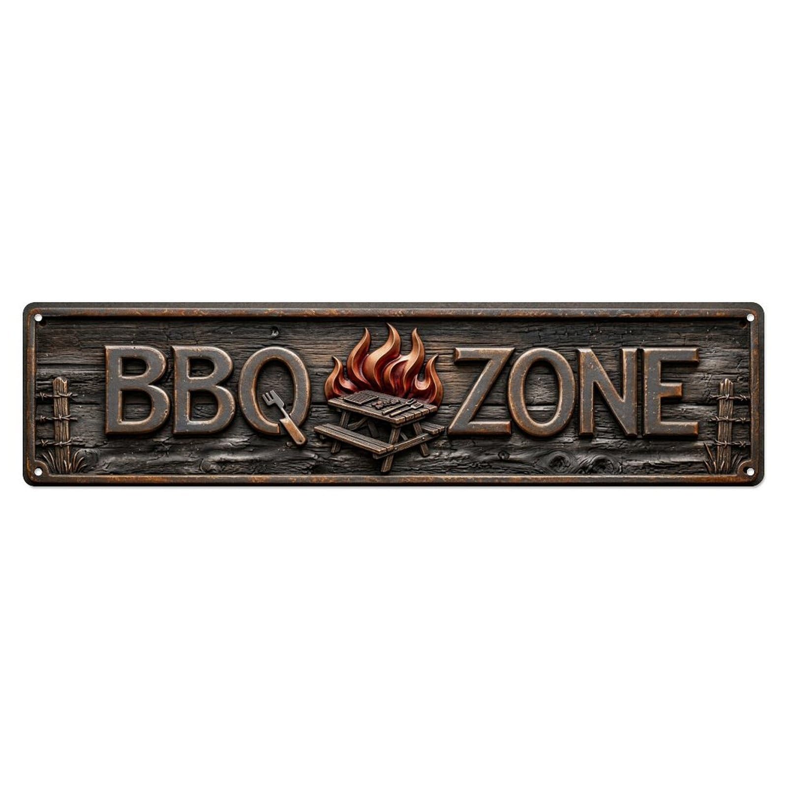 BBQ Zone Backyard Cookout Metal Tin Skinny Sign Plaque Wall Decor for Cafe, Club Bar, Office, Home Garden Metal Poster 4x16Inch