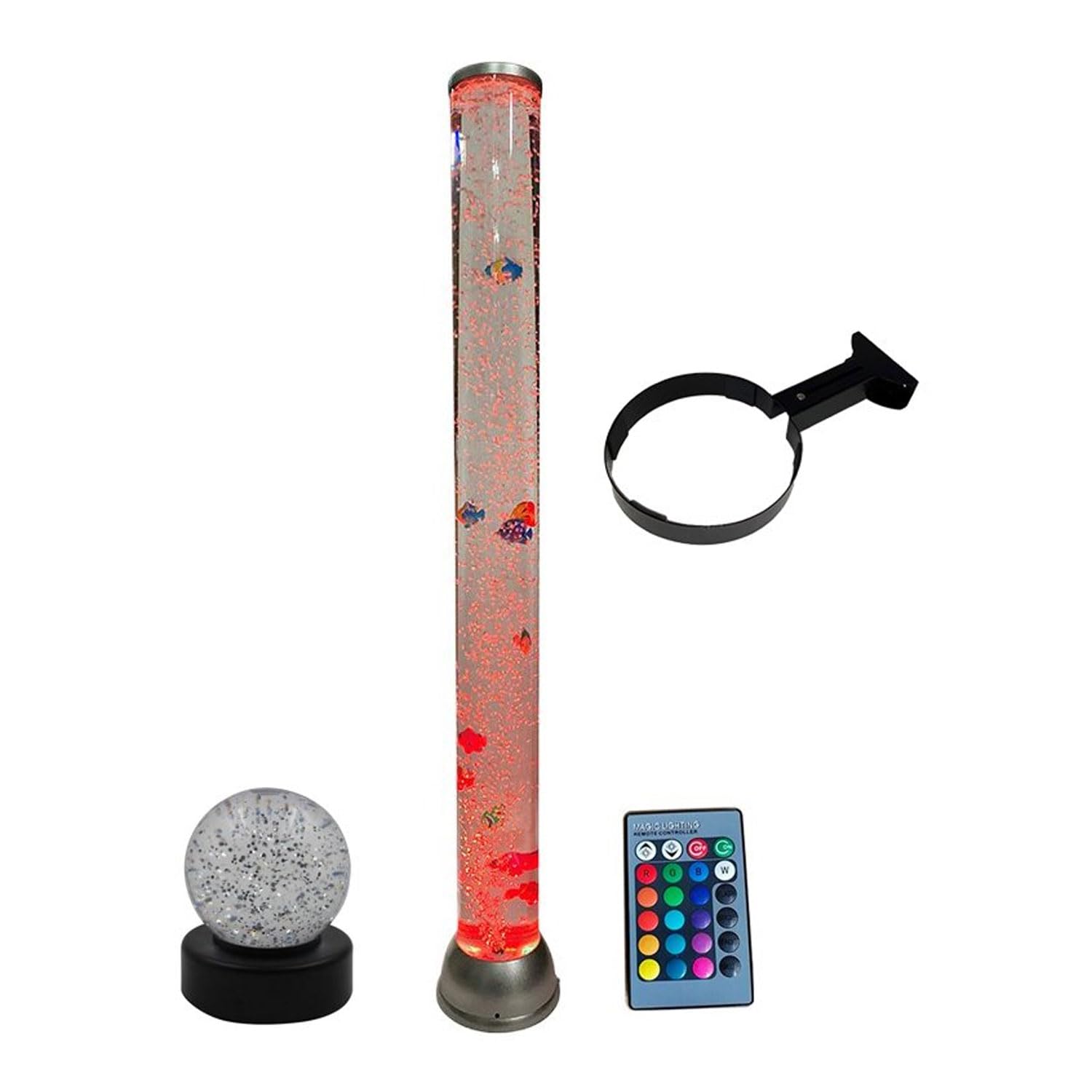 Playlearn Sensory 90cm Bubble Tube Colour Changing LED Light Bubble Fish Mood Lamp & Remote, Wall Bracket & Light-Up Glitter Ball, Complete Sensory Set for Ultimate Relaxation and Stimulation