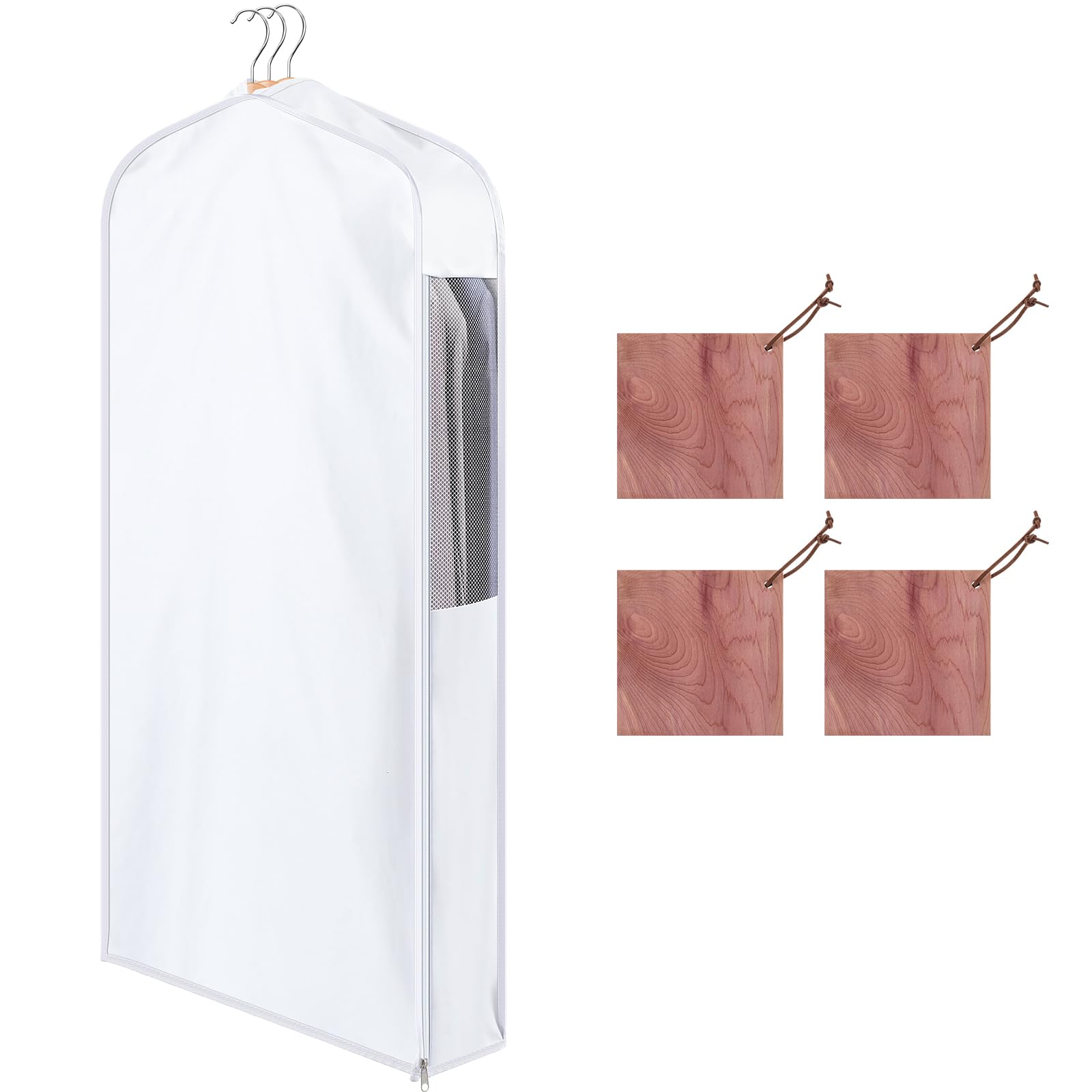Cotton Garment Bags with 4 Cedar Blocks, 1 Sets, 40 x 24 x 6 in, White