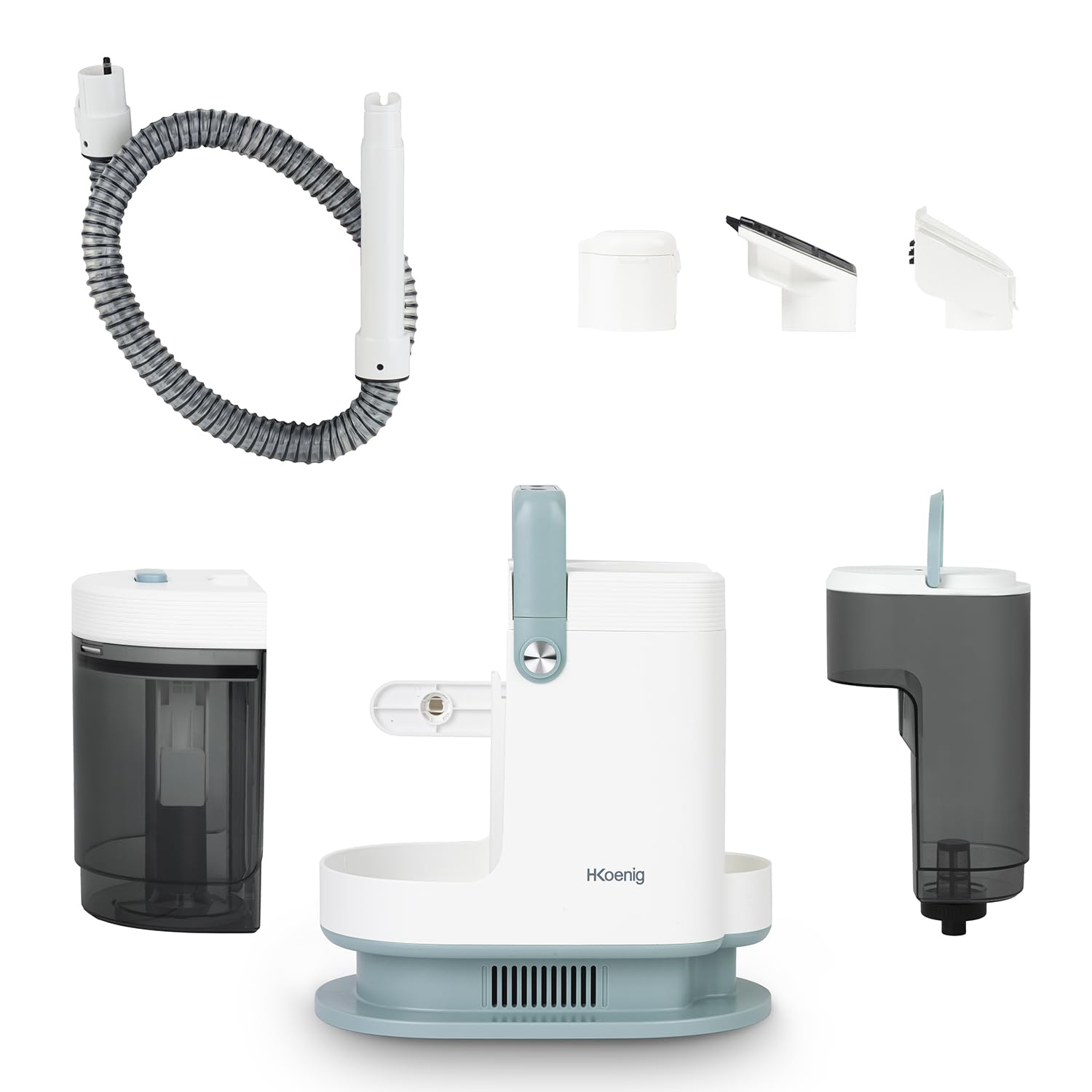 H.Koenig TWT99 Pulitore ad acqua calda e a vapore per tessuti, 1700 W, doppio serbatoio da 1600 ml e 1250 ml, smacchiatore, divano, tappeti, auto, moquette, imbottitura, accessorio per vetri, compatto