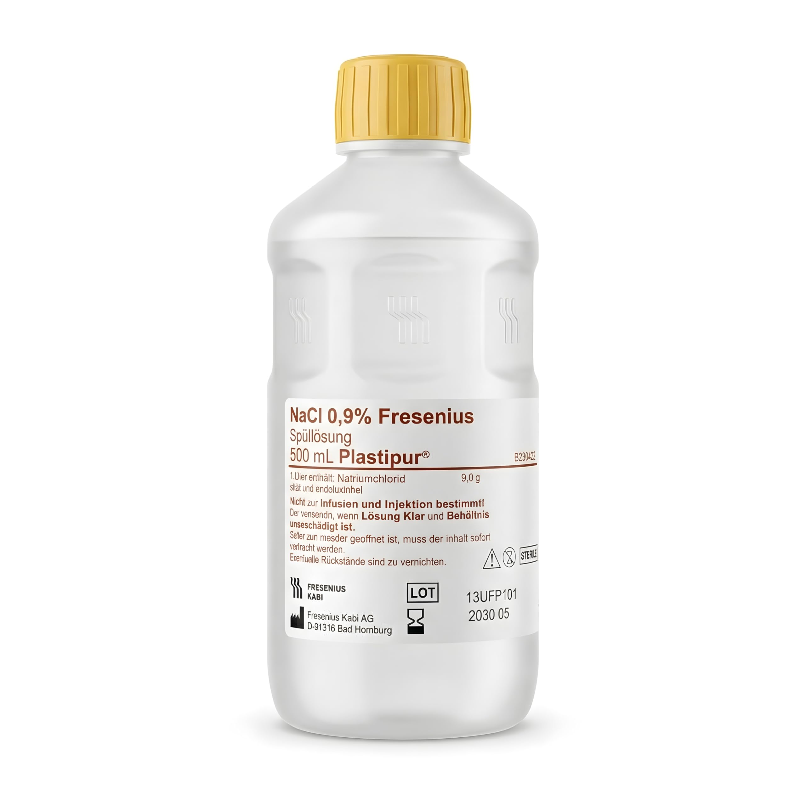 500 ml - NaCl 0,9% - Solución salina fisiológica isotónica - solución salina bebé - solución salina - solución salina para nariz y ojos - estéril (500 ML, 12, Unidad)