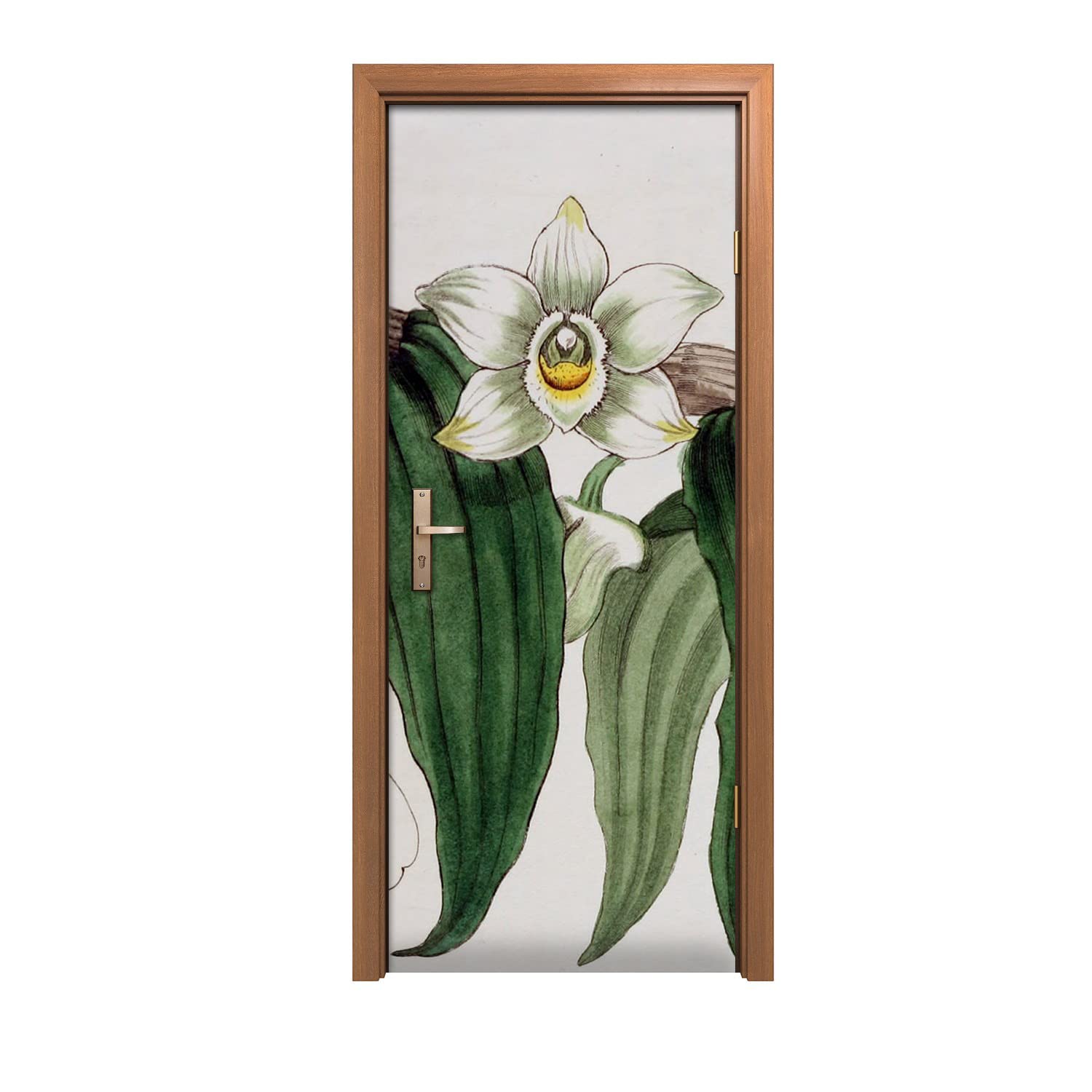 Autocollant de porte 90x200cm motif orchidée fleurie pour décoration murale intérieure