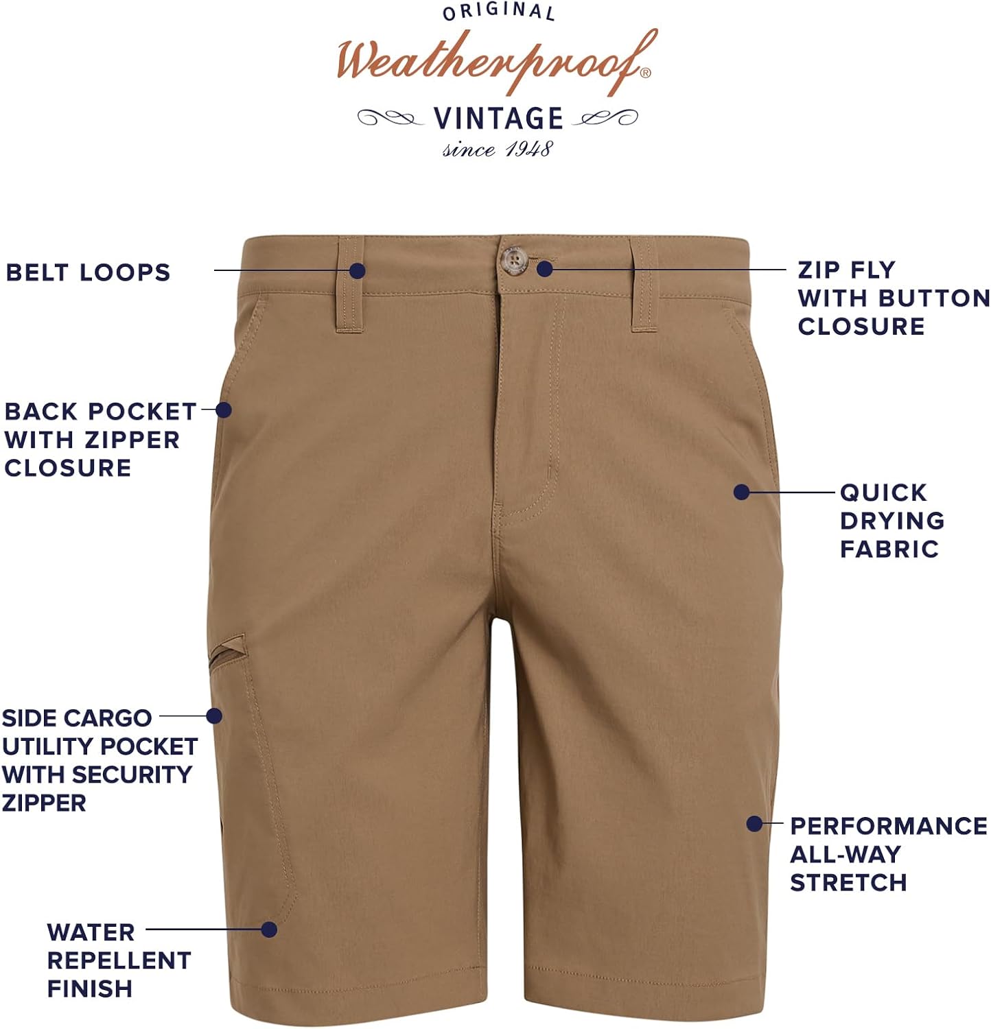 Weatherproof Vintage Mens Casual Shorts, Quick Dry Lightweight Stretch Hiking Shorts with Zipper Pockets - Image 2