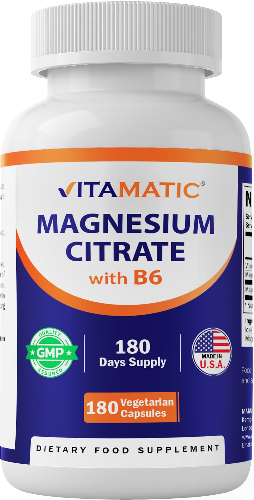 Sponsored Ad – Vitamatic Magnesium Citrate 500mg per Serving - 180 Vegetarian Capsules (Provides 150 mg of Elemental Magnesium) - Added B6 for Maximum Absorption - Supports Muscle, Joint, and Heart Health*