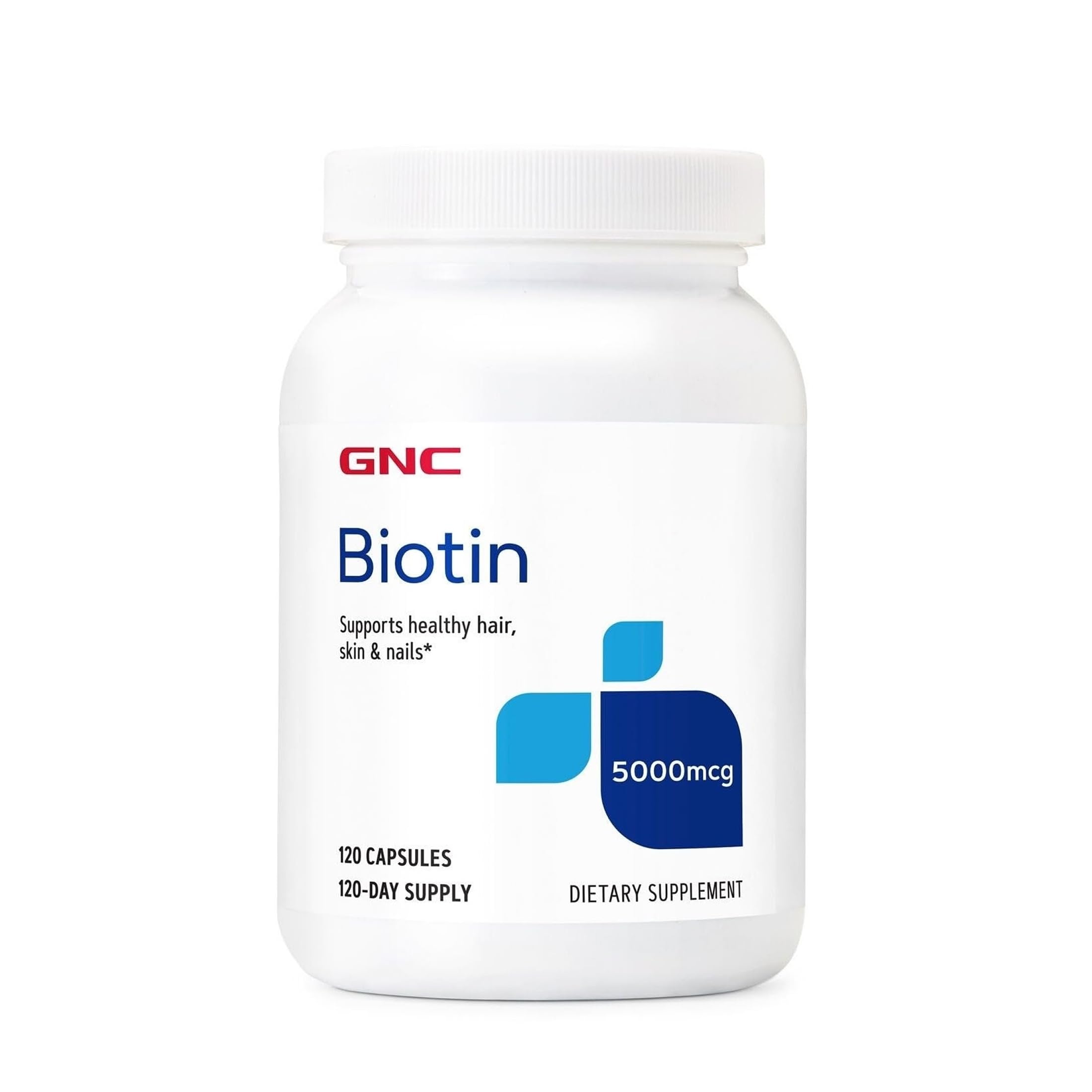 GNC Biotin 5000mcg Supplement, Supports Healthy Hair, Skin and Nails, 120 Servings