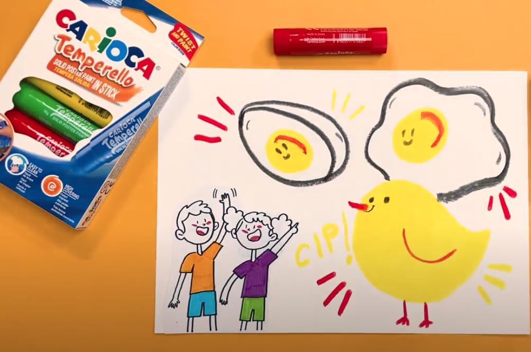 Carioca Temperello | Caja de 24 Témperas Sólidas en Barra | 24 Colores Brillantes y Mezclables | Secado Rápido sin Arrugar el Papel | Pintura Multisuperficie para Madera, Cartón y Cartulina