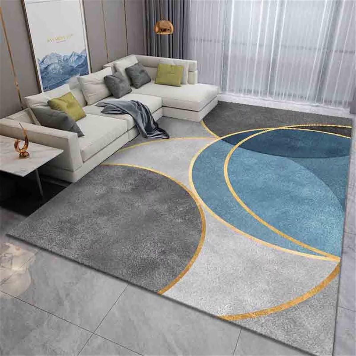 Tapis salon design géométrique circulaire 200X300CM facile à entretenir