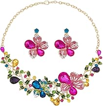 SUPERFINDINGS 2 pz Collana di Fiori di Cristallo Orec ni Set Set di Gioielli Da Sposa per Sposa Collana con Bavaglino di Strass Collana di Di arazione Fiore di Moda Orec ni Pendenti Gioielli