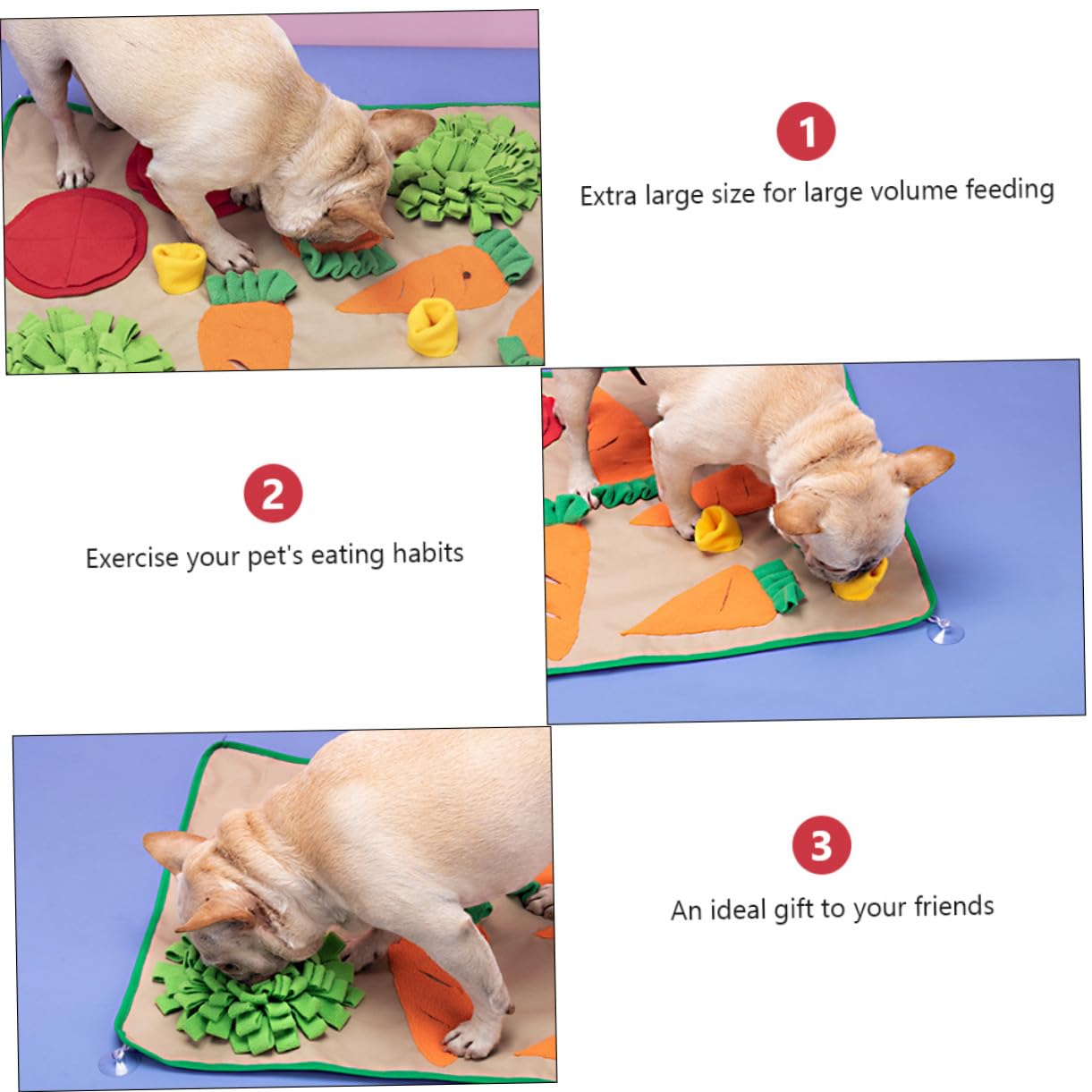 Hundeschnüffelmatte Spielzeug als Hundepuzzle aus Polar Fleece | 1 Stück, Gemüsegarten Motiv, Sichere Nutzung, Lustiges Haustierspielzeug für Beschäftigung