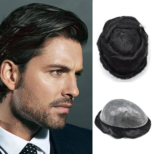Toupee para hombres Piezas de cabello humano real Sistema de reemplazo de pelo de piel polivinílica pieza de pelo para hombres Sistema de pelo